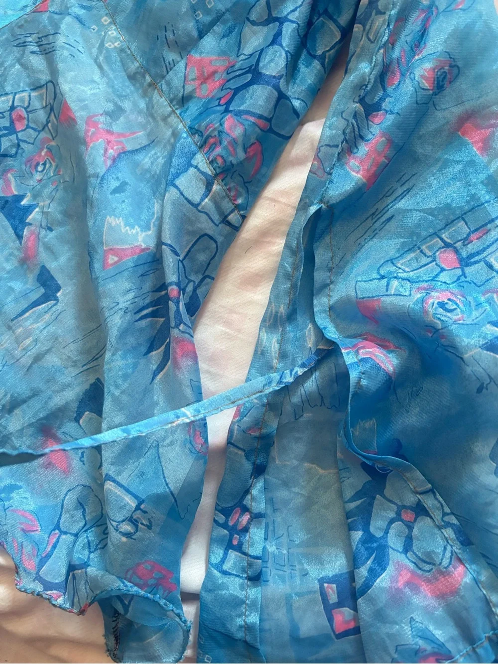 Blue Floral-Print Long-Sleeve Women's Top